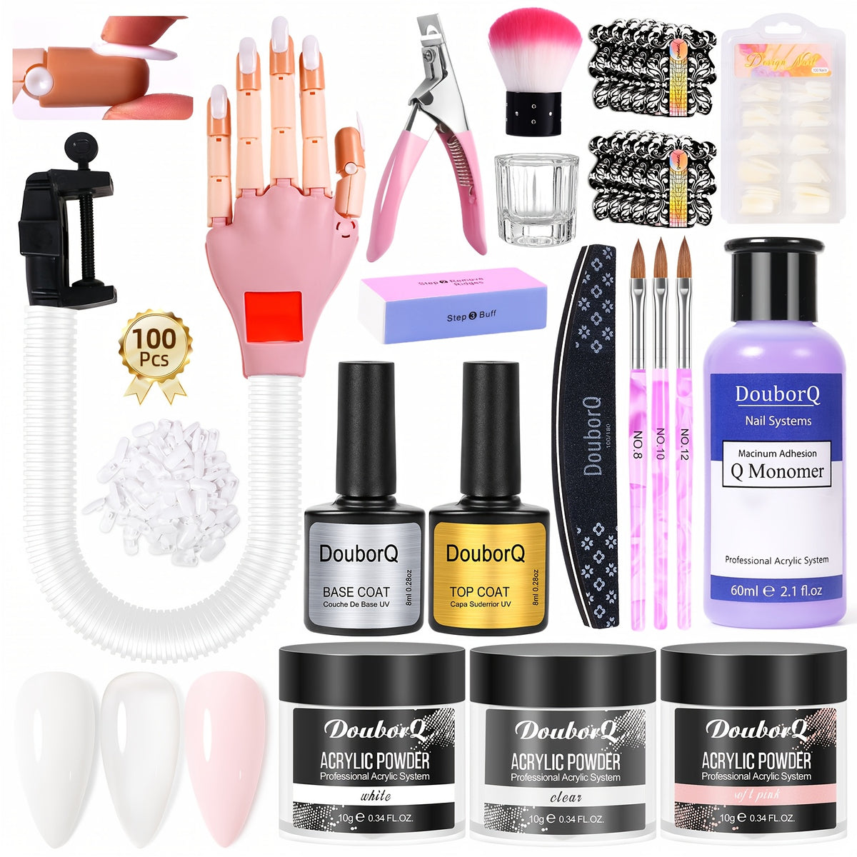 Flexible Nail Practice Hand for Acrylic Nail Training, Pink Hand Mold or Hand Model Set Options with Source-Listed Glue and Over-300g Weight Wording