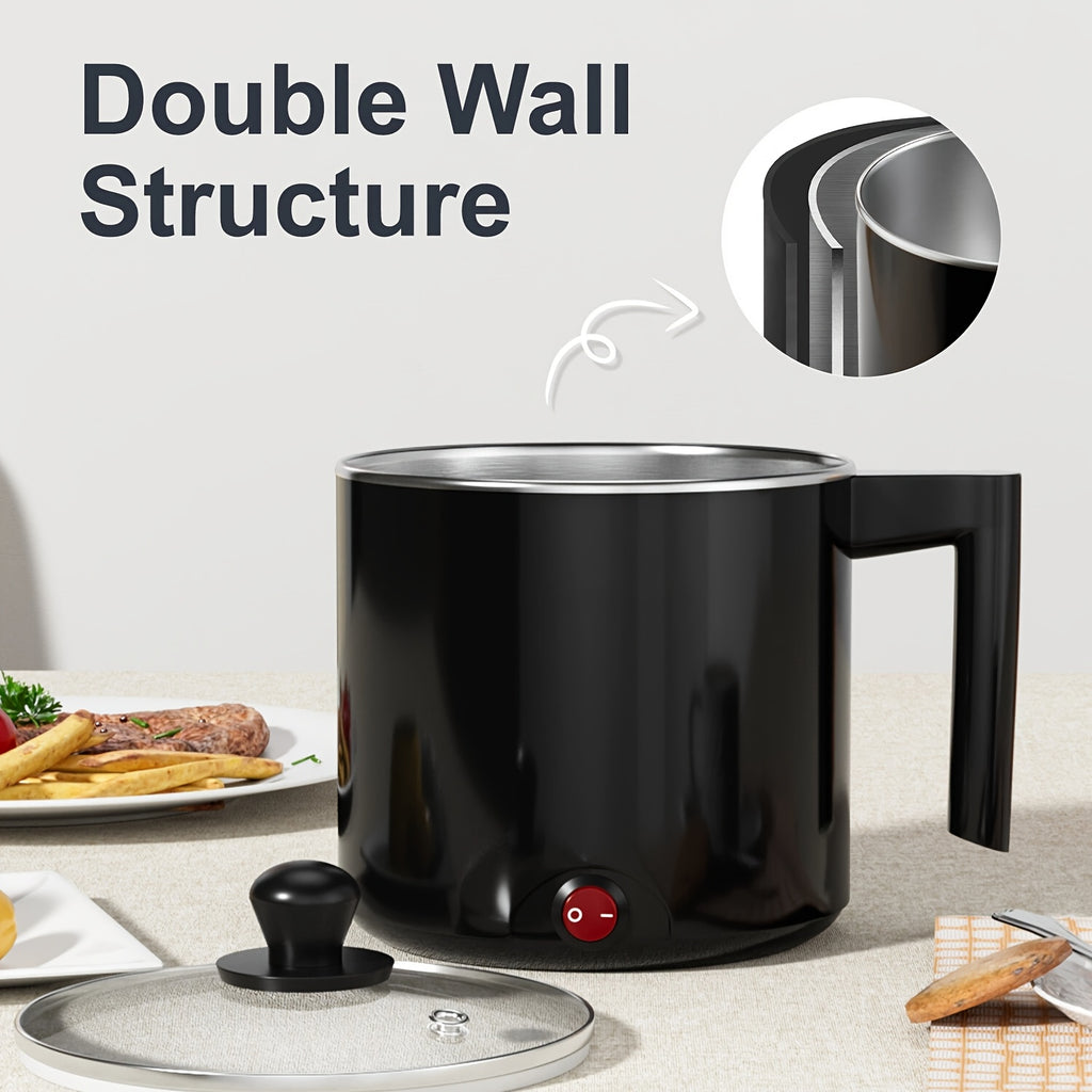 Black Electric Hot Pot with Listed 1.5L Capacity Option and Nonstick Saucepan Design for Noodles, Pasta, Eggs and Steak Preparation in Home Kitchens