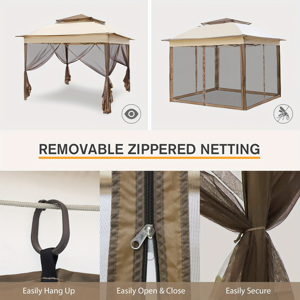 Pop Up Gazebo Tent with Listed Mosquito Netting and Lightweight Frame, Portable Netted Outdoor Canopy for Camping, Backyard Picnics and Poolside Gatherings