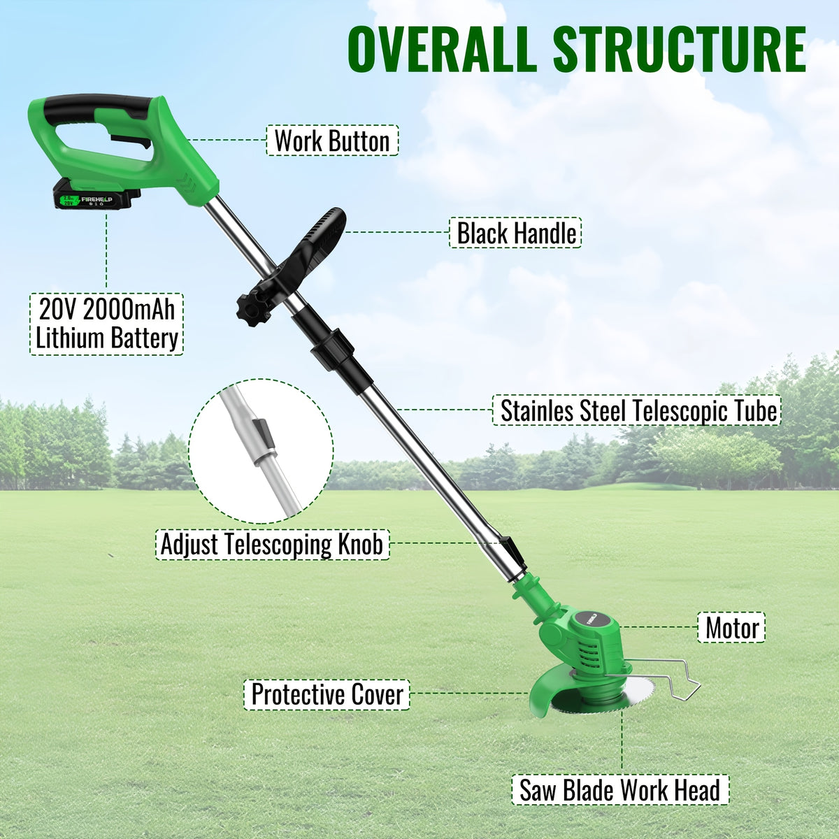 Foldable Cordless Lawn Trimmer with Listed Rotating Edging Function, Single-Battery Blade Option or Upgraded Two-Battery Blade and Wheel Kits for Small Yard Care