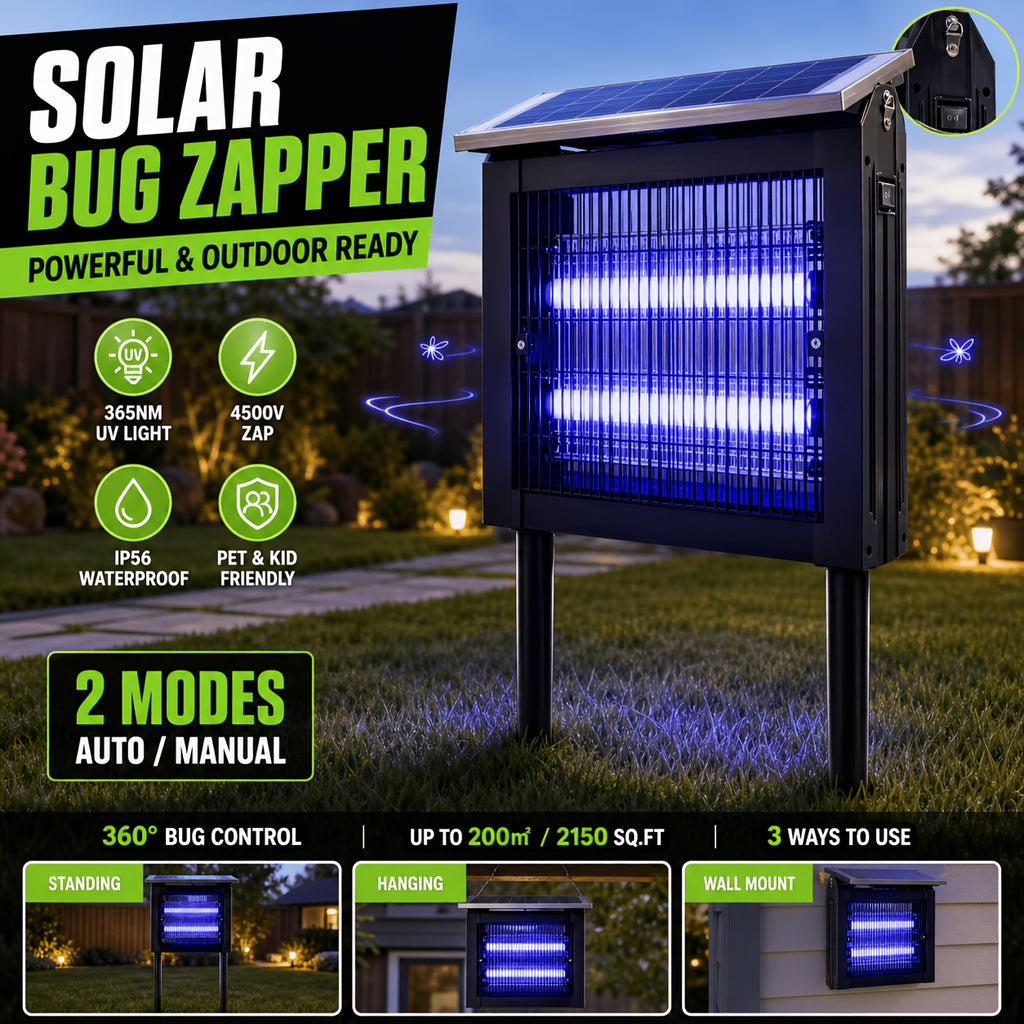 Solar Bug Zapper with Listed 4000mAh Battery and Two Modes, Single Rechargeable Portable Insect Trap for Instruction-Approved Patio, Garden and Camping Use