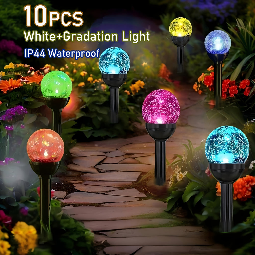 Glass Globe Solar Garden Lights with White and Color-Gradient Modes, 10-Pack Decorative Spherical Outdoor Lighting for Lawn and Courtyard Displays