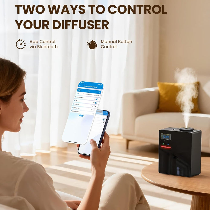 Waterless Scent Diffuser by GOANDO with App Control, Programmable Timer and Heatless Cold Air Fan System for Home and Office Fragrance, Refills Not Included