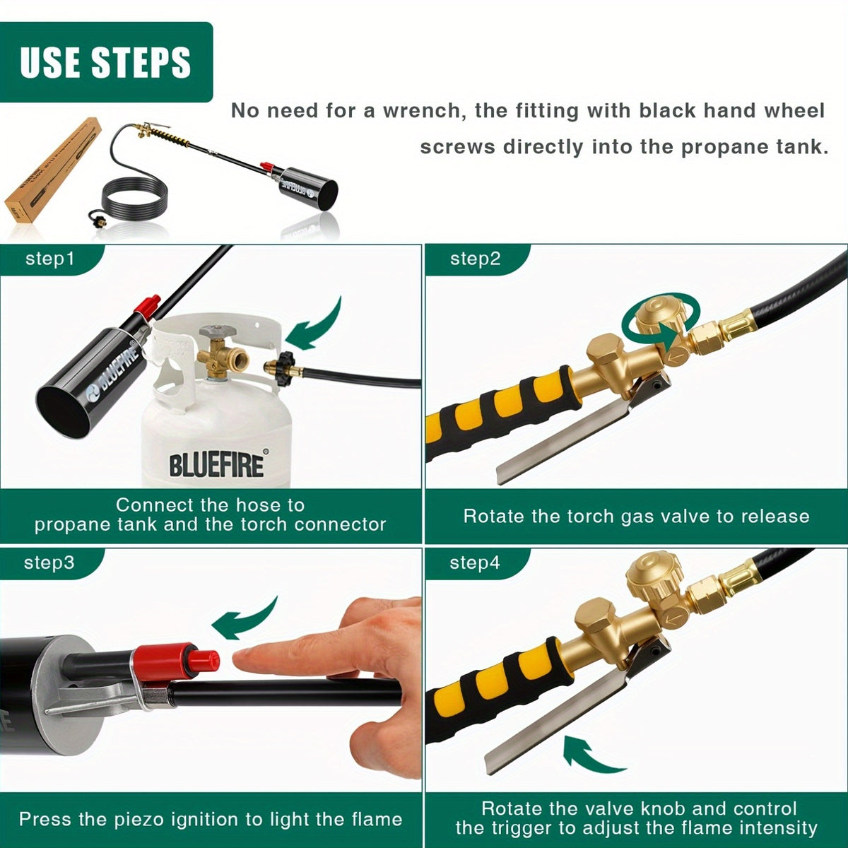 Propane Weed Torch Kit with Tank-Connected Outdoor Burner Model Options, BF-1711, Koman-Q0001 and HD Series for Experienced Adult Yard Maintenance