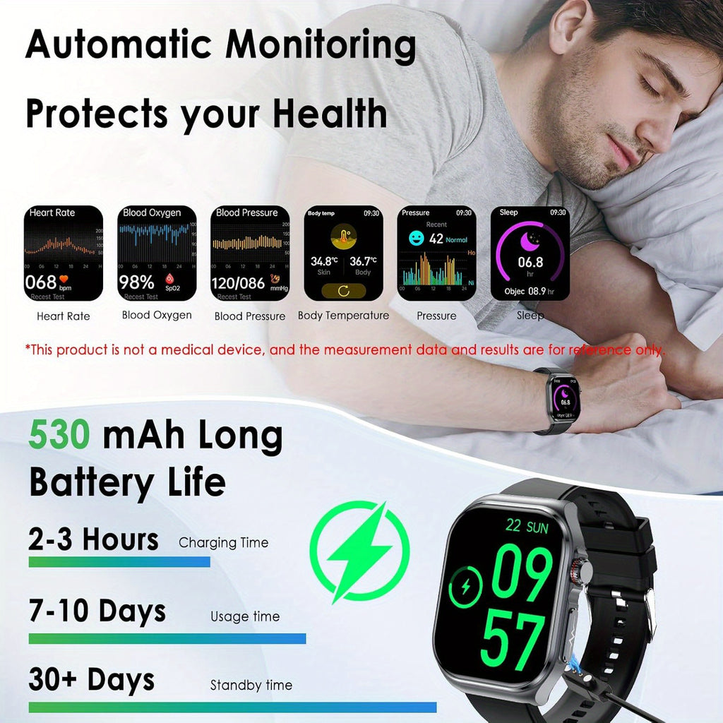 AMOLED Calling Smartwatch for Men and Women, 2.04-Inch Display, 530mAh Battery, NFC and Multi-Sport Modes with Magnetic Charging for iOS Android