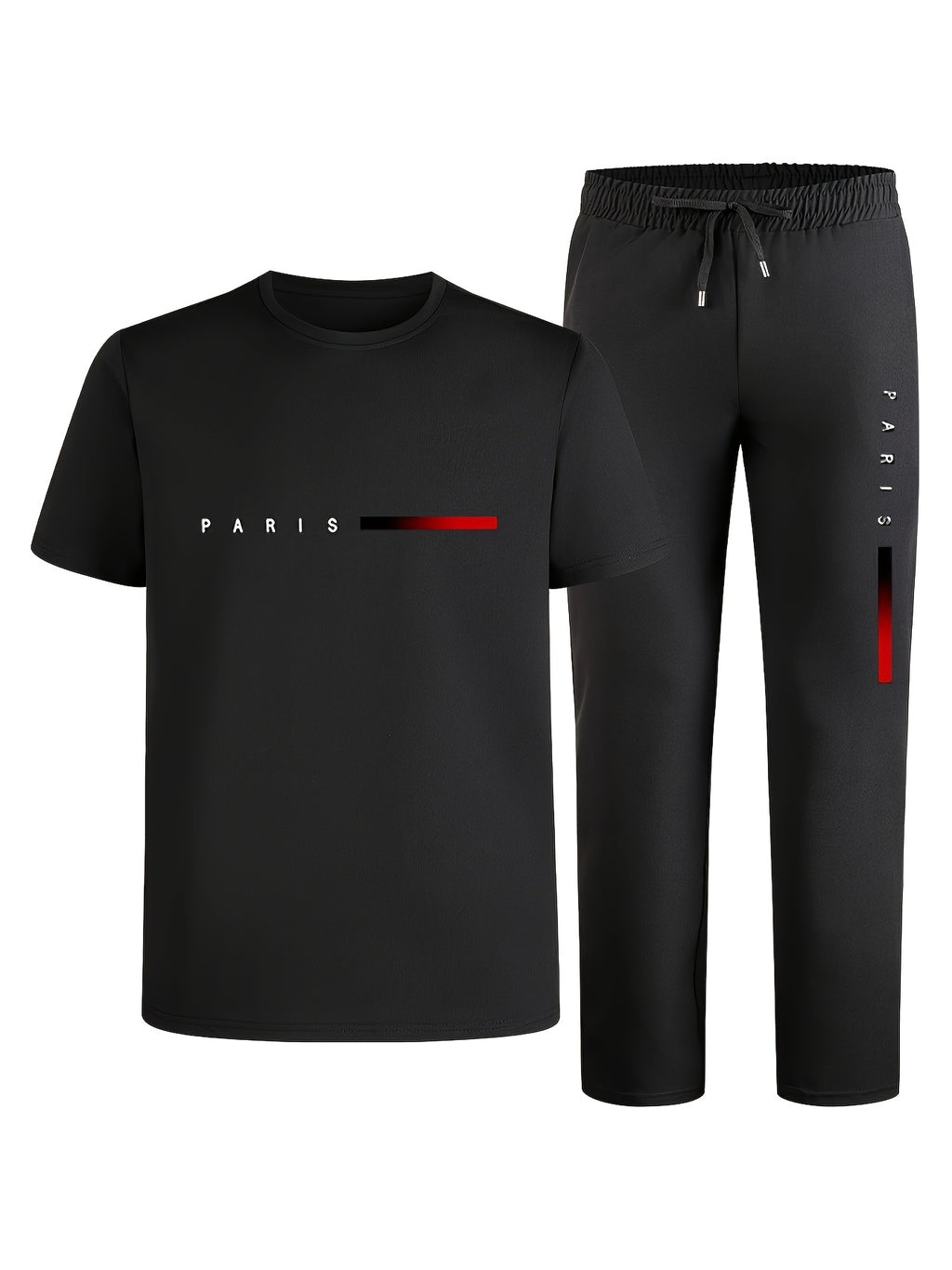 Men's Two-Piece Outfit with Printed Short Sleeve Crew Neck Top and Straight Pants, Seven Color Options and S to XXL Sizes for Casual Spring and Summer Style