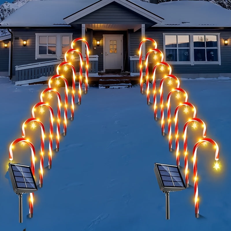 Solar Candy Cane Lights with Listed Red and White Striped Design, Eight Lighting Modes and 8/16-Pack References for Christmas Garden and Holiday Yard Decorating