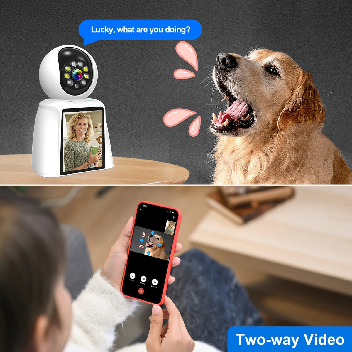 Screen-Equipped Video Call Camera with Listed 3MP Imaging, WiFi Two-Way Video and Audio, One-Click Call Button, PTZ Design and Motion Alerts for Indoor Home Monitoring