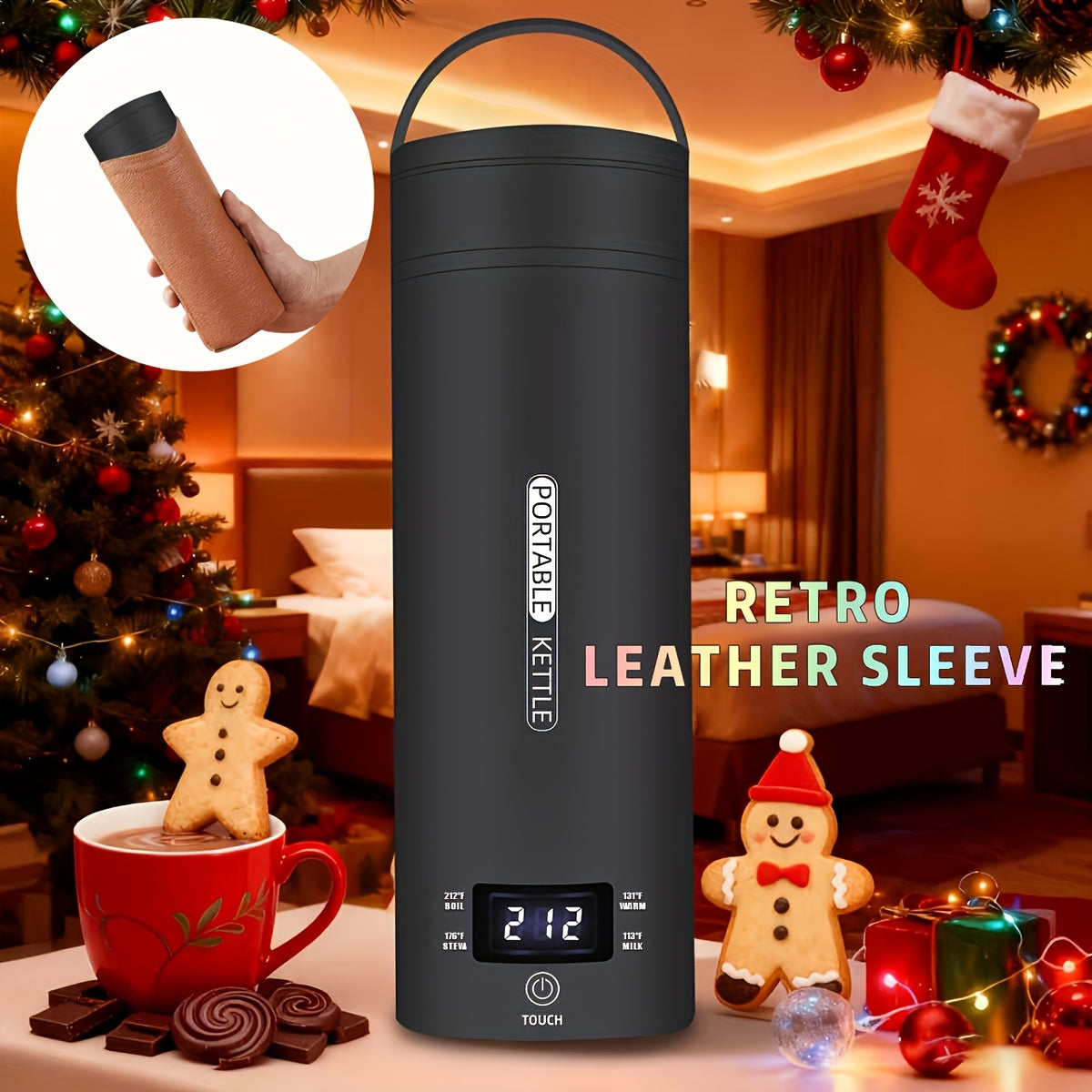Temperature Control Travel Kettle with Four Settings, Compact Electric Water Boiler with Listed 304 Stainless Steel, Auto Shut-Off and White, Black or Pink Options