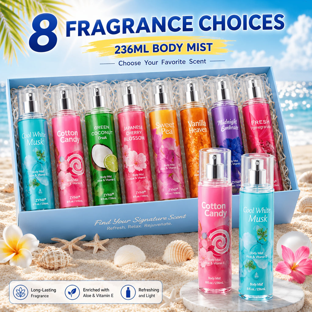 Women's Fragrance Mist for Hair and Body with Cool White Musk, Midnight Embrace and Cotton Candy Labels, Size and Upgraded Options for Daily Wear and Gifts