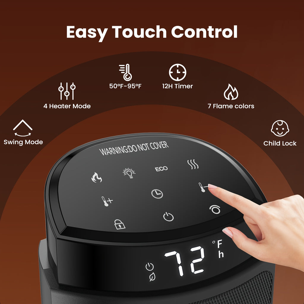 Tower Ceramic Space Heater with Listed 1500W Power, Remote Control, Thermostat, Four Modes and 12-Hour Timer in Round or Square Styles for Supplemental Indoor Warmth