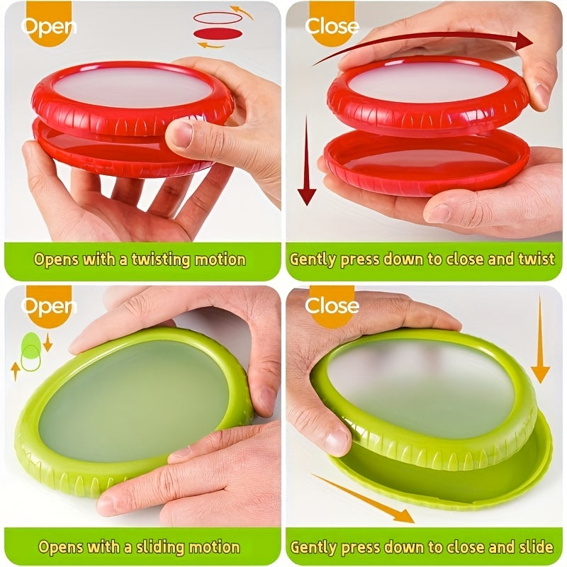 Eight-Piece Reusable Fruit and Veggie Saver Set, Refrigerator Storage Boxes with Listed Airtight Sealing Design for Avocado, Onion, Tomato, Lemon and Garlic