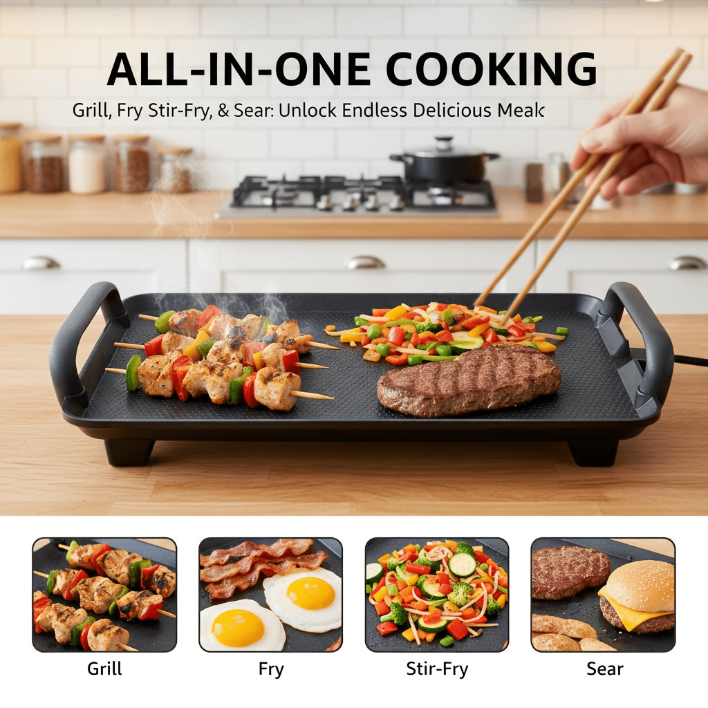 Nonstick Electric Griddle for Home Breakfast Preparation, Listed Black Cooking Appliance with 15.35 x 8.66 or 22.83 x 10.24 Inch Model Options for Everyday Meals