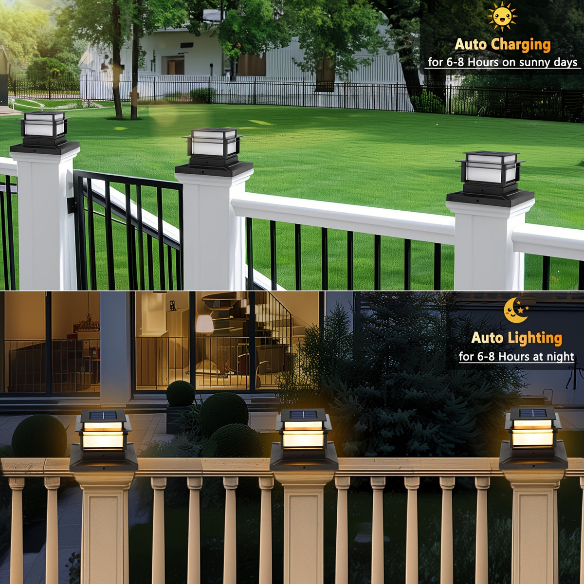 Solar Post Cap Lights 6 Pack for Fence and Deck Posts, Outdoor LED Accent Lighting for Decorative Garden, Porch, Patio and Stair-Area Settings