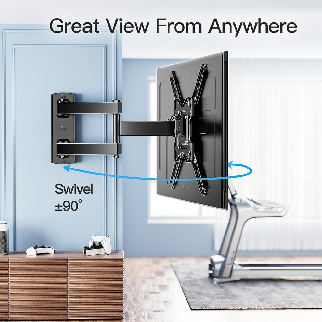 Full Motion TV Wall Mount in Black with Swivel Extension Arm, Tilt and Leveling, 26–55 or 26–60 Inch Options, Listed Maximum VESA 400 x 400mm