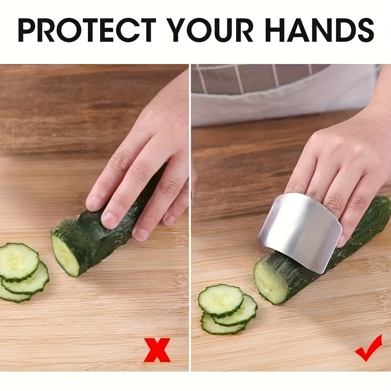 Finger Guard for Cutting Vegetables, Stainless Steel Kitchen Knife Shield with Non-Slip Grip for Home Cooks and Chef or Paring Knife Food Prep, 1 Piece