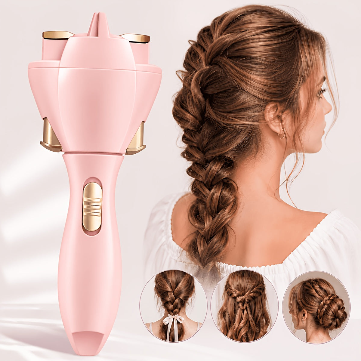Automatic Hair Twister in Pink, Cordless Electric One-Button Styling Tool for Long Hair, Everyday Looks, Travel, Parties and Weddings, Battery Not Included