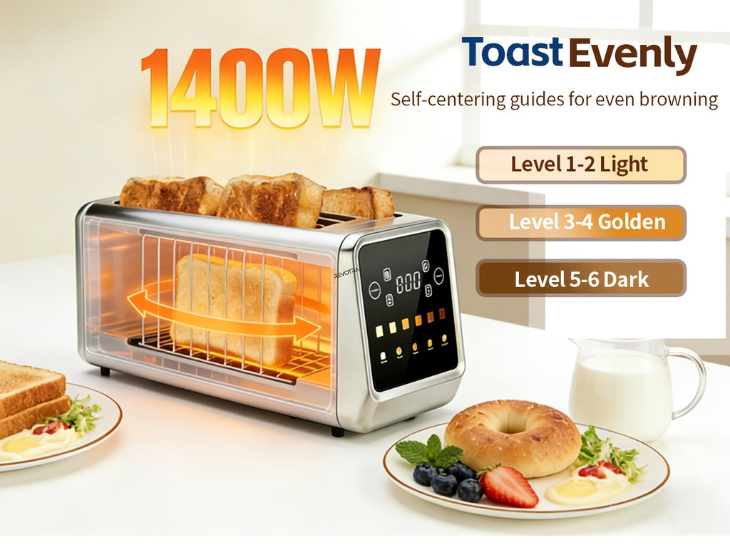 Touchscreen Four-Slice Long Slot Toaster with Listed 1.5-Inch Wide Slots, Six Shade Settings, Countdown Display, Memory and Dual Independent Controls, Stainless Steel