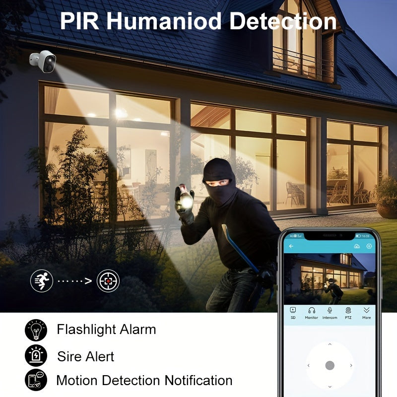 CB54TZ Solar Security Camera with 3MP 1296P Video, 2.4GHz WiFi, 5000mAh Battery, Color Night Vision, PIR Alerts, Siren and Two-Way Audio in Black or White