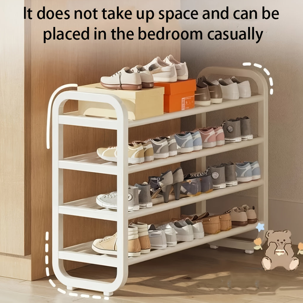 Five-Tier Iron Shoe Rack, Narrow Freestanding Footwear Organizer in White or Black with Listed 18-Pair Capacity for Entryway, Dorm and Living Room Storage