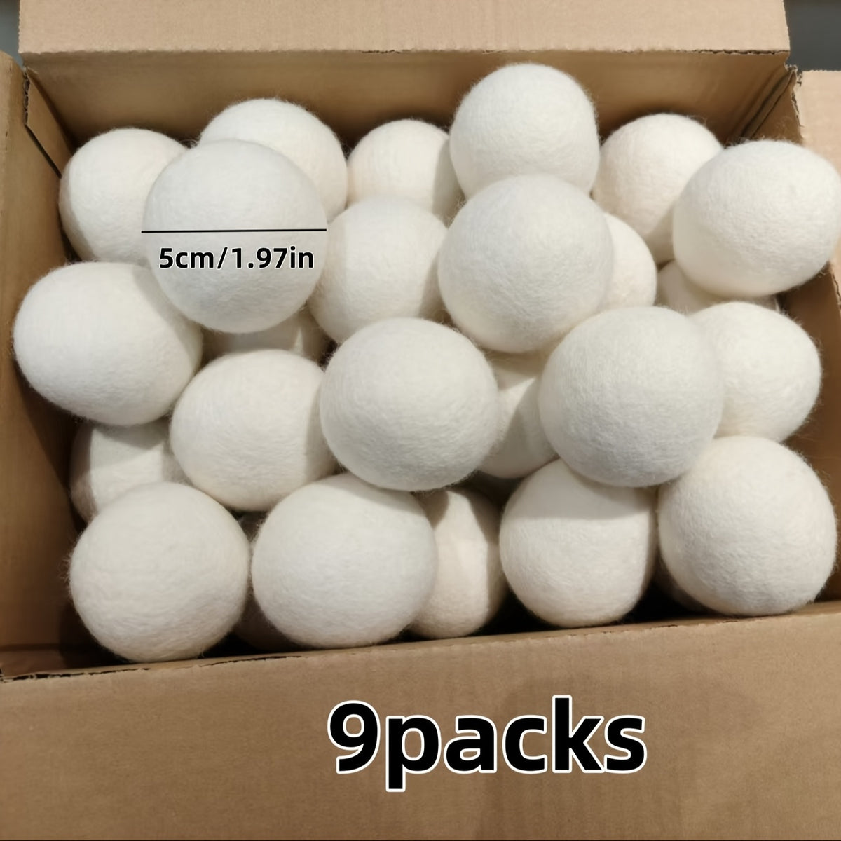 Wool Dryer Balls 9-Pack with Listed 5cm Size, Reusable Laundry Drying Accessories for Compatible Clothes Dryer Loads and Everyday Household Fabric Care
