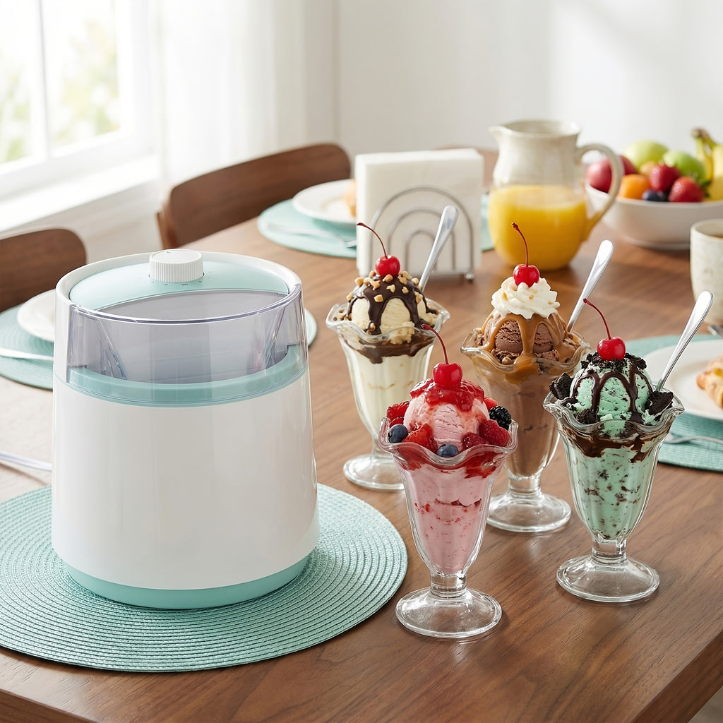 Home Ice Cream Maker with 0.8-Liter White and Green or 2-Liter Stainless Steel Color Options for Homemade Frozen Desserts, Summer Parties and Kitchen Gifts