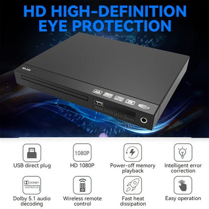 Region-Free DVD Player in Black HDTV Version with Listed 1080P Output, HDMI and RCA Connections, USB Media Playback, CD and MP3 Support and Remote Control