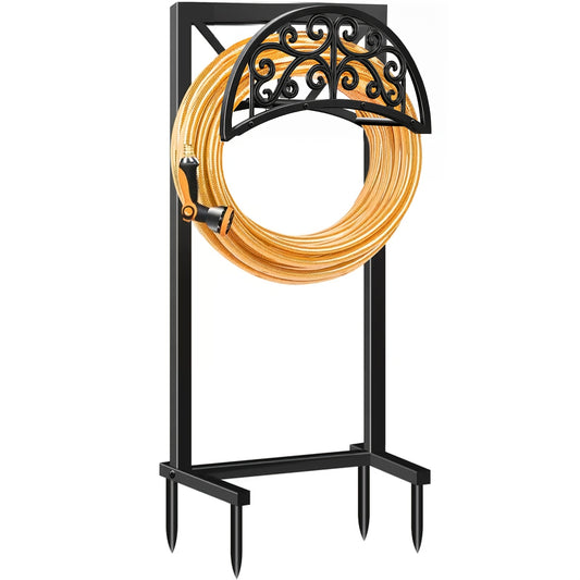 Freestanding Garden Hose Holder by LOVFEN, Detachable Metal Hose Stand with Listed Four-Anchor Base for Outdoor Lawn, Yard and Watering Supply Organization