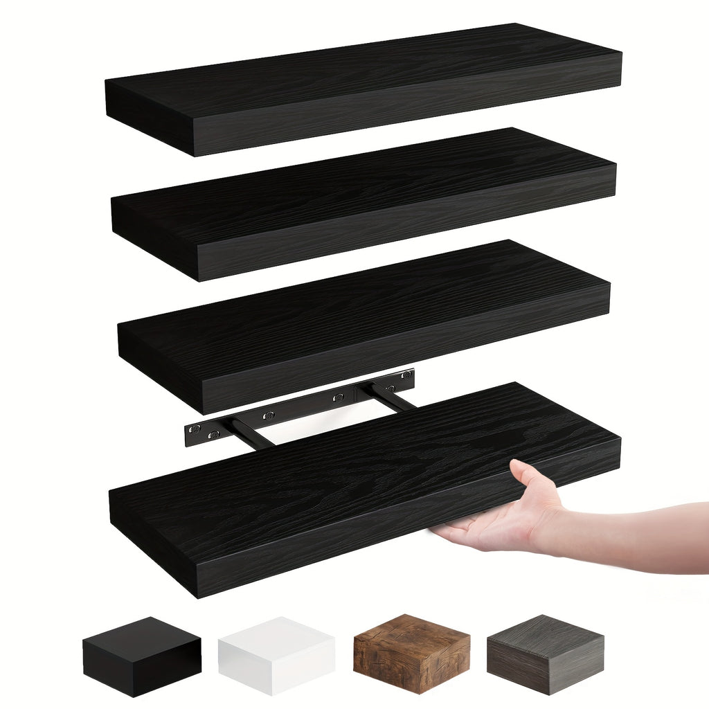 Rustic Wood Floating Shelves by TOMNK with Listed 15.8-Inch Size, Four or Eight-Piece Wall Shelf Sets for Bedroom, Living Room and Kitchen Storage Displays