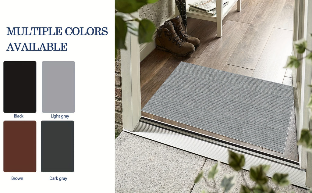 Low Profile Indoor Doormat and Entryway Runner with Grooved Surface and Listed Rubber Backing, Seven Size Options in Grey, Black or Brown for Home Entrances