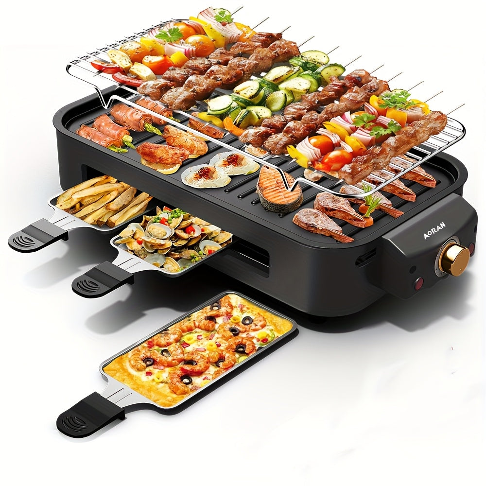Electric Barbecue Grill for Kitchen Cooking, 1500W with Adjustable Temperature, Detachable Nonstick Frying Pan and Grill Components, Black or White Options