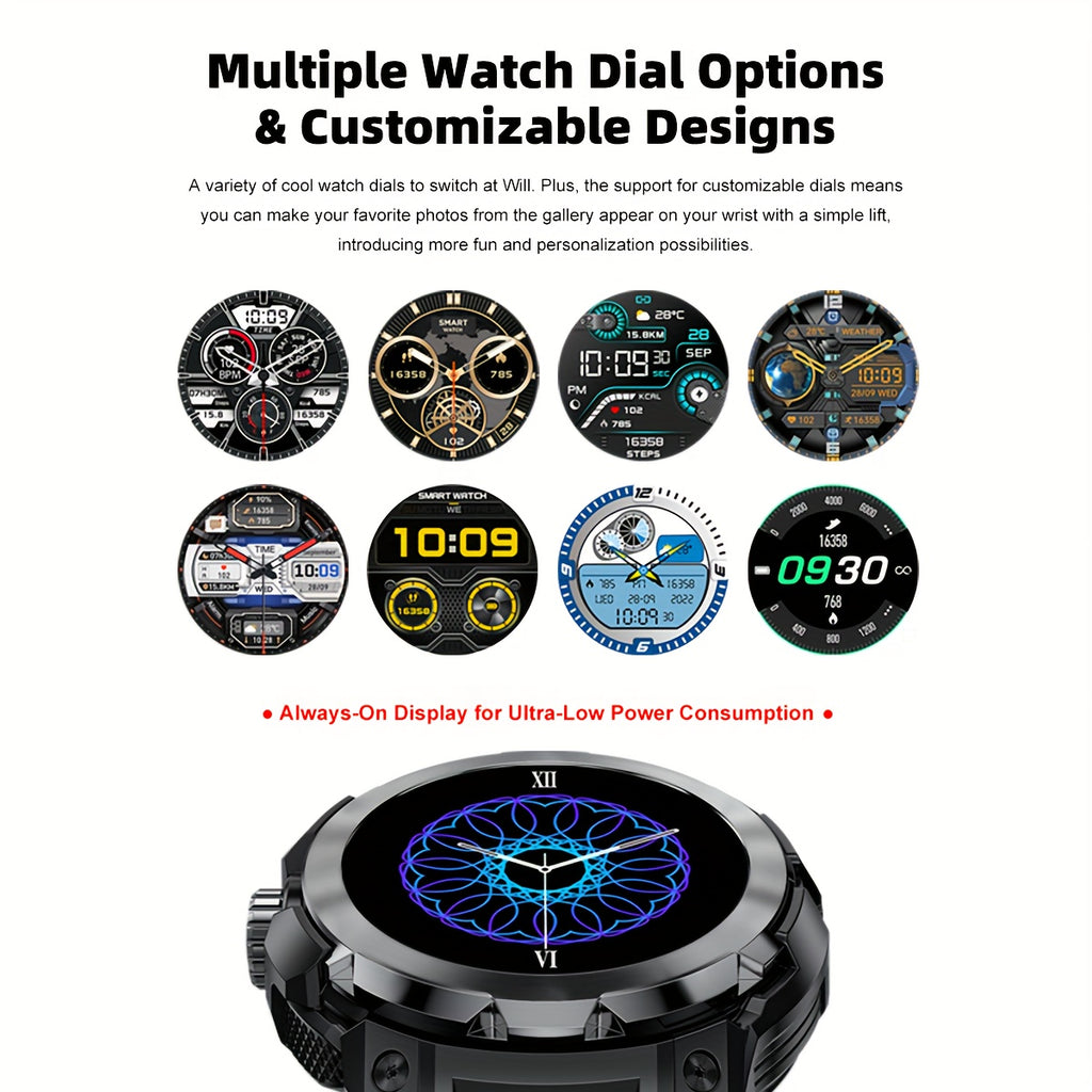 Smart Watch with Built-In Earphones, Listed 1.46-Inch IPS Touchscreen and 100+ Sports Modes, Black Fitness Tracker with Strap for iPhone and Android Phones