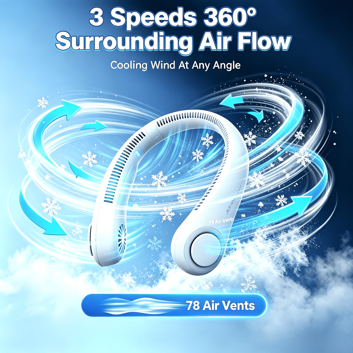 Three-Speed Neck Fan JISULIFE with 78 Air Outlets, 4000mAh Rechargeable Battery and Hands-Free Bladeless Design for Travel, Office and Summer Events