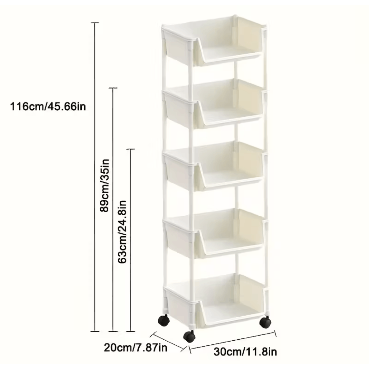 5-Tier Plastic Storage Rack with Open Shelves and Hooks, One Floor-Standing Organizer for Kitchen, Entryway, Shoes and Everyday Home Storage