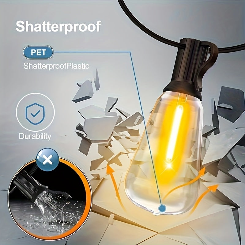Teardrop Solar String Lights with 2700K Warm ST38 LED Filament Bulbs, Dimmable Outdoor Patio Decor in 50, 120, 150 or 200ft Length Options