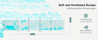Gel Memory Foam Mattress Topper in Blue with 2-Inch or 3-Inch Thickness Options, Soft Bedding Layer for Compatible Beds, Sleeper Sofas and RV Mattresses