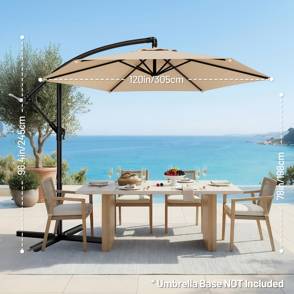 Cantilever Patio Umbrella, 10ft Offset Hanging Shade with Listed Tilt and Crank Operation, Six Ribs and Eleven Color Options for Pool Deck, Backyard and Garden Seating