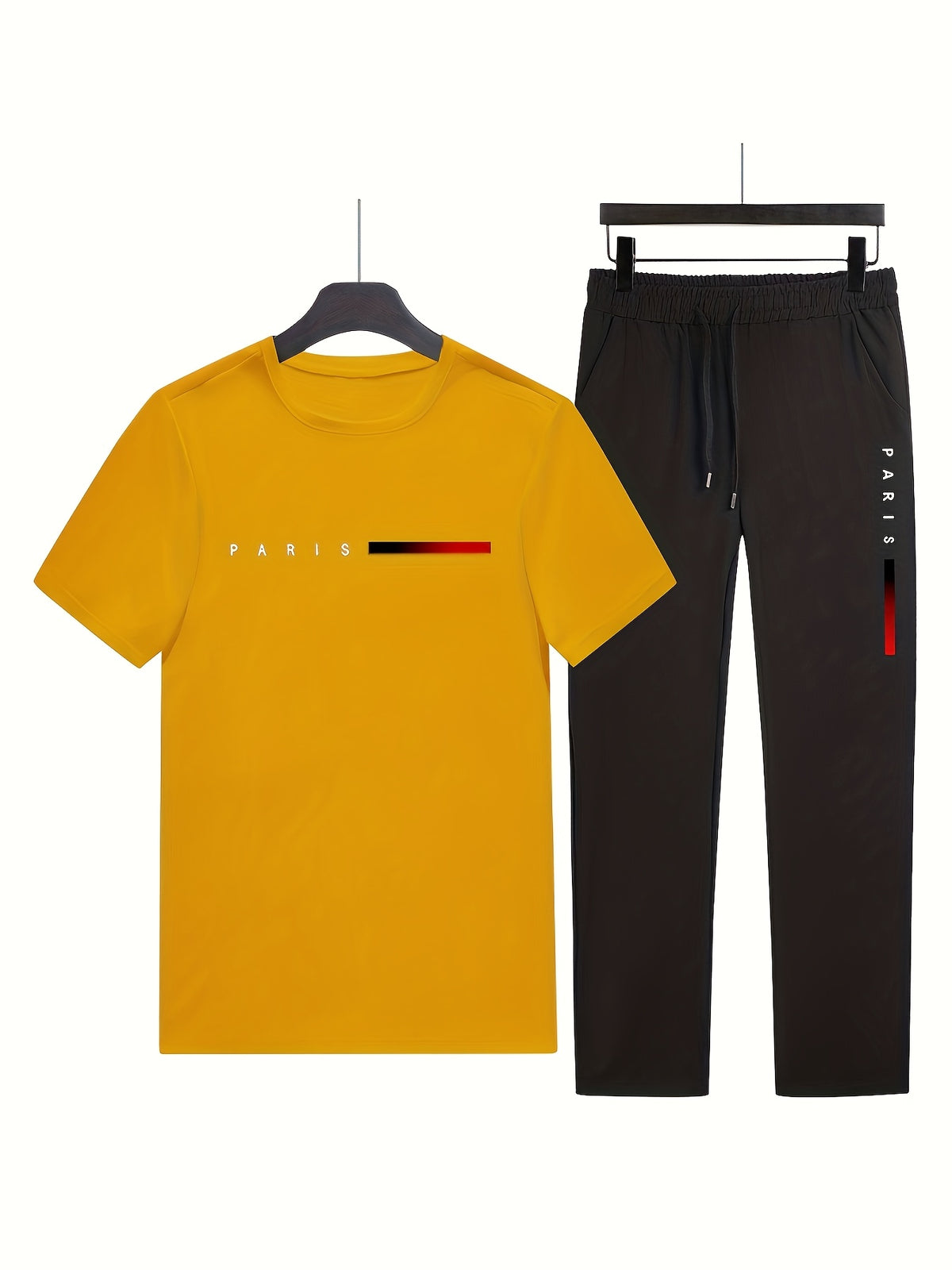 Men's Two-Piece Outfit with Printed Short Sleeve Crew Neck Top and Straight Pants, Seven Color Options and S to XXL Sizes for Casual Spring and Summer Style