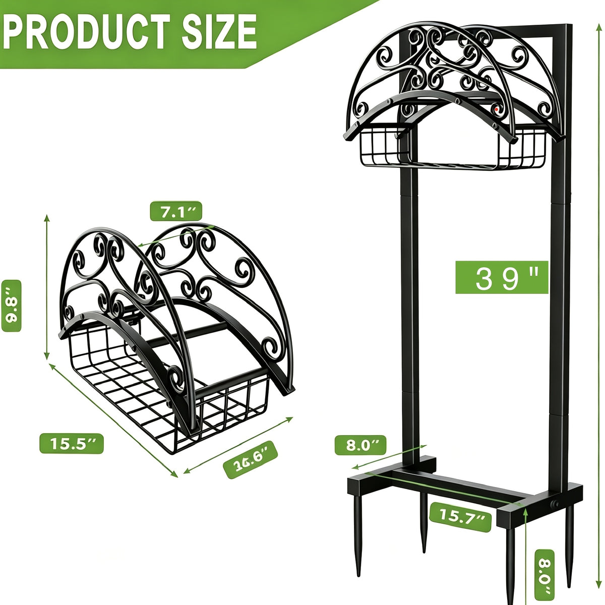 Metal Garden Hose Storage Rack, Black Detachable Outdoor Water Hose Holder with Single-Leg and Double-Feet Options for Garden, Patio and Lawn Organization