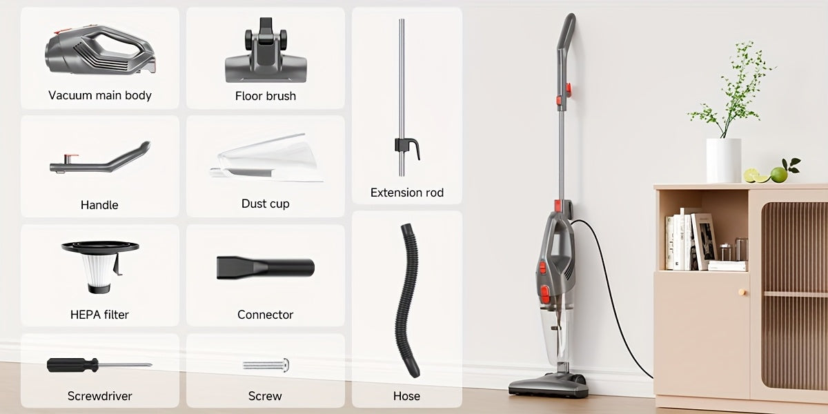 HEPA Stick Vacuum Cleaner for Home, Corded Design with Listed 22ft Cable and 18kPa Suction for Hardwood Floors and Pet Hair, Three Color Options