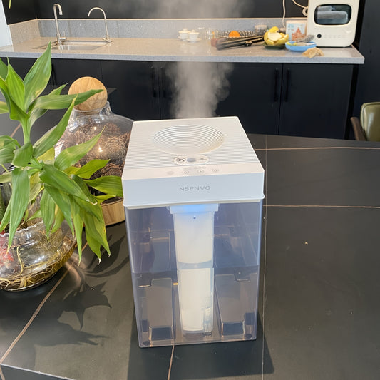 Room Humidifier with Three Mist Settings, Timer and Ambient Lighting, Gray and White Detachable Design for Bedroom, Living Room and Office Moisture Control