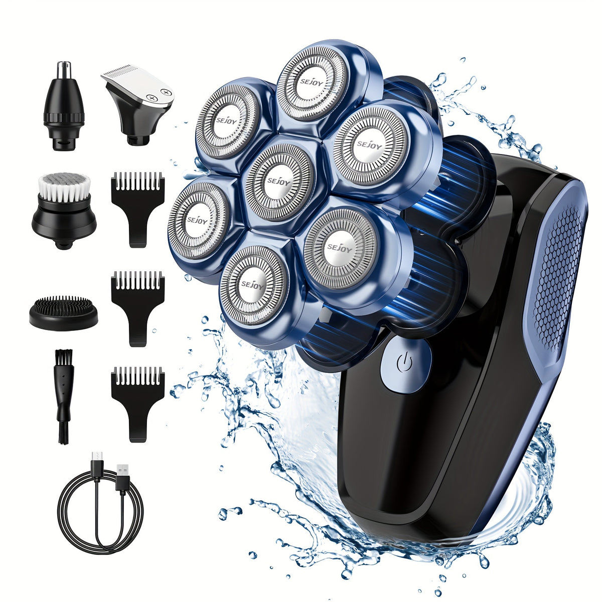 Sejoy Electric Head Shaver for Bald Men, 5-in-1 Rotary Grooming Kit with 7D Floating Heads, LED Display and 3 Speeds, Rechargeable Skull Shaver for Daily Shaving at Home, Perfect Gift for Men