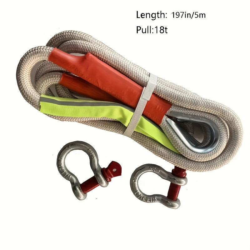 Tow Rope and Steel U-Hook Set with Listed Polyamide Rope and Two Hooks, 16FT Purchase Options for Vehicle Equipment with Load Ratings Requiring Verification