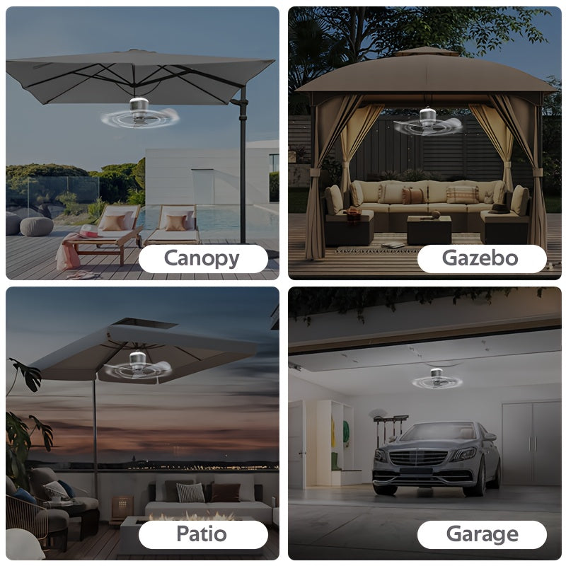 18' Gazebo Ceiling Fan With Light For Patio Canopy Tent Porch RV, 4 Speed Adjustment With Lighting, 8 Hours Timer & Use Time Up To 30H, 12000mAh Battery Ceiling Fan With Remote
