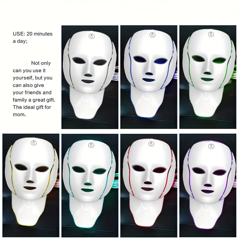 Seven-Color Facial Mask Device with USB Charging, White Face and Neck Beauty Care Instrument for At-Home Skincare Routines and Thoughtful Gifts
