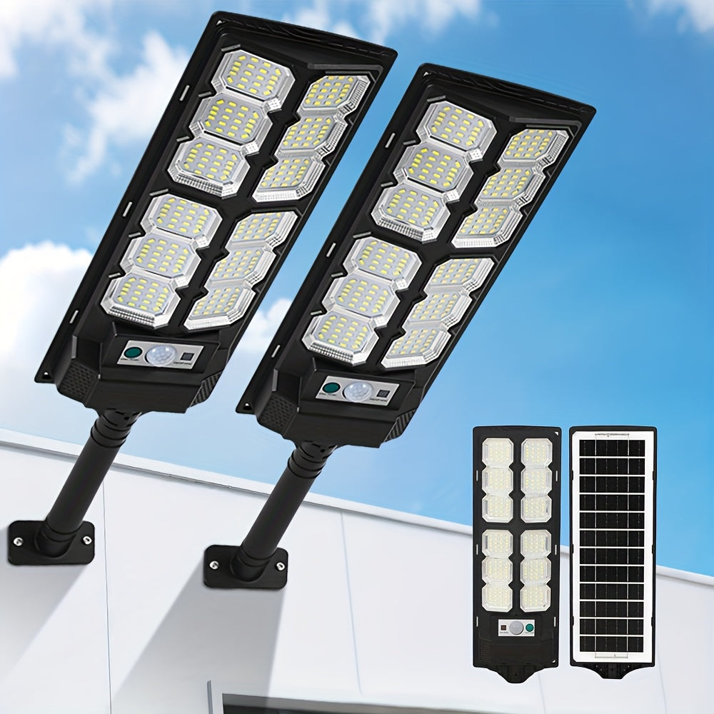 LED Solar Street Lamp Set with Motion Sensor and Remote Control References, Two-Piece Option Labels for Garden, Terrace and Parking Area Lighting