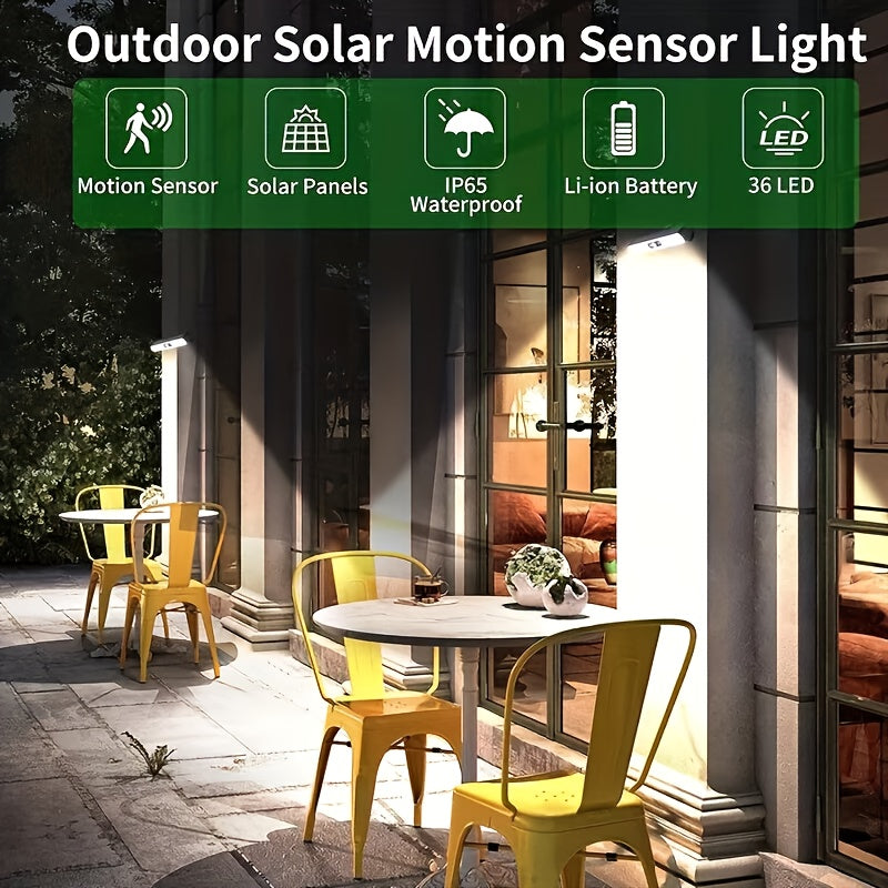 Solar Motion Sensor Light with Clip-On or Wall Mounting and Listed 36 LEDs, One, Two or Four-Pack Options for Outdoor Fence, Courtyard and Camping Lighting