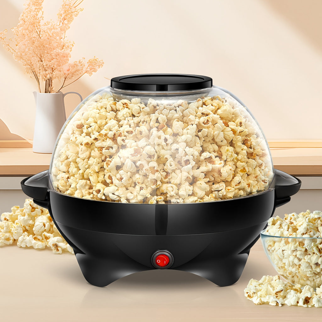 Electric Stirring Popcorn Maker with Listed 800W Power and 6-Quart Capacity, Removable Nonstick Plate and Serving Bowl Lid in Red or Black for Home Movie Nights