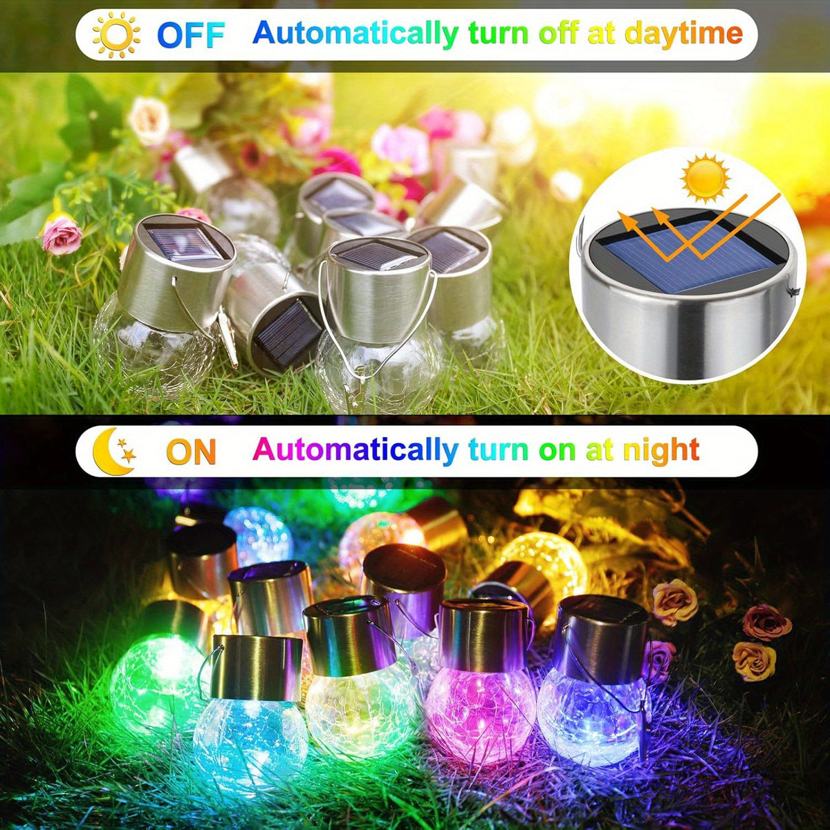 Solar Hanging Globe Lights with Crackle-Style Ball Design, Handles and Clips, Warm Light or Colored Lanterns in 8- or 16-Pack Options for Garden and Patio Decor