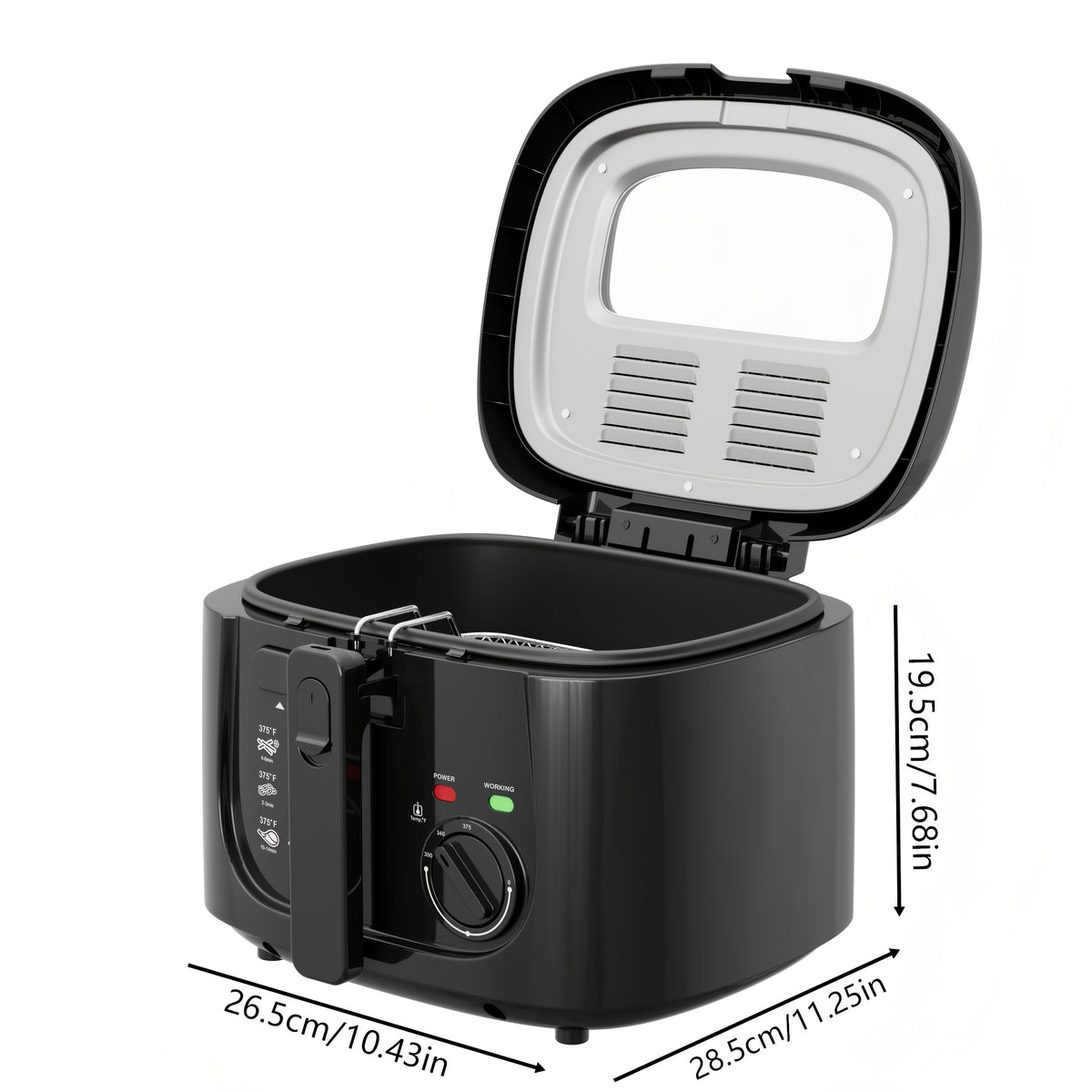 Adjustable Electric Deep Fryer with Listed 1500W Power and 84.54 Oz Capacity, Nonstick Basket, Viewing Window and Removable Lid in Black or White for Home Cooking